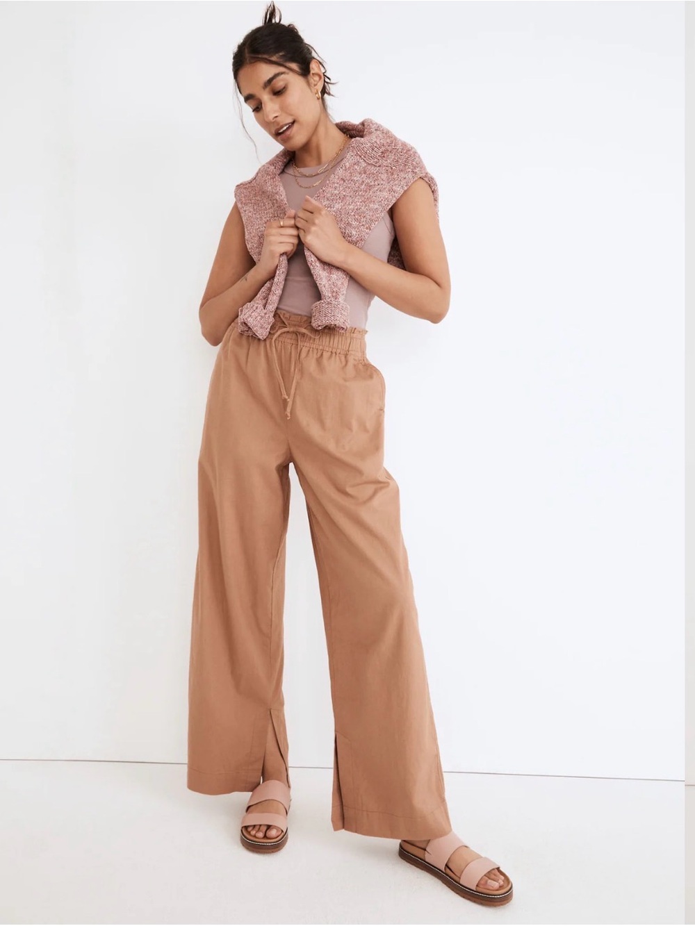 Madewell Wide-Leg Drawstring Pants in Camel